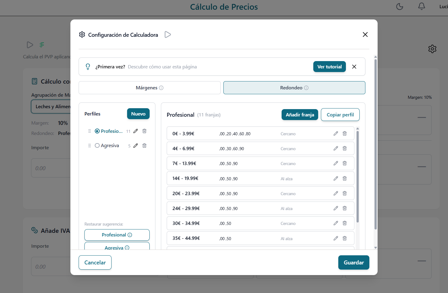 Calculadora de Precios con redondeo a precios reales de mercado